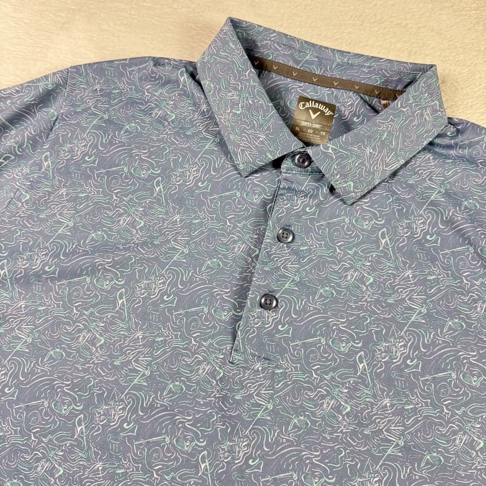 Callaway Swing‎ Tech Polo Shirt Opti Dri Mens XL Blue All Over Print Golf Clubs